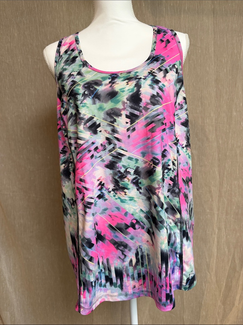 Abstract Print Sleeveless Tank Top in Pink, Aqua & Black